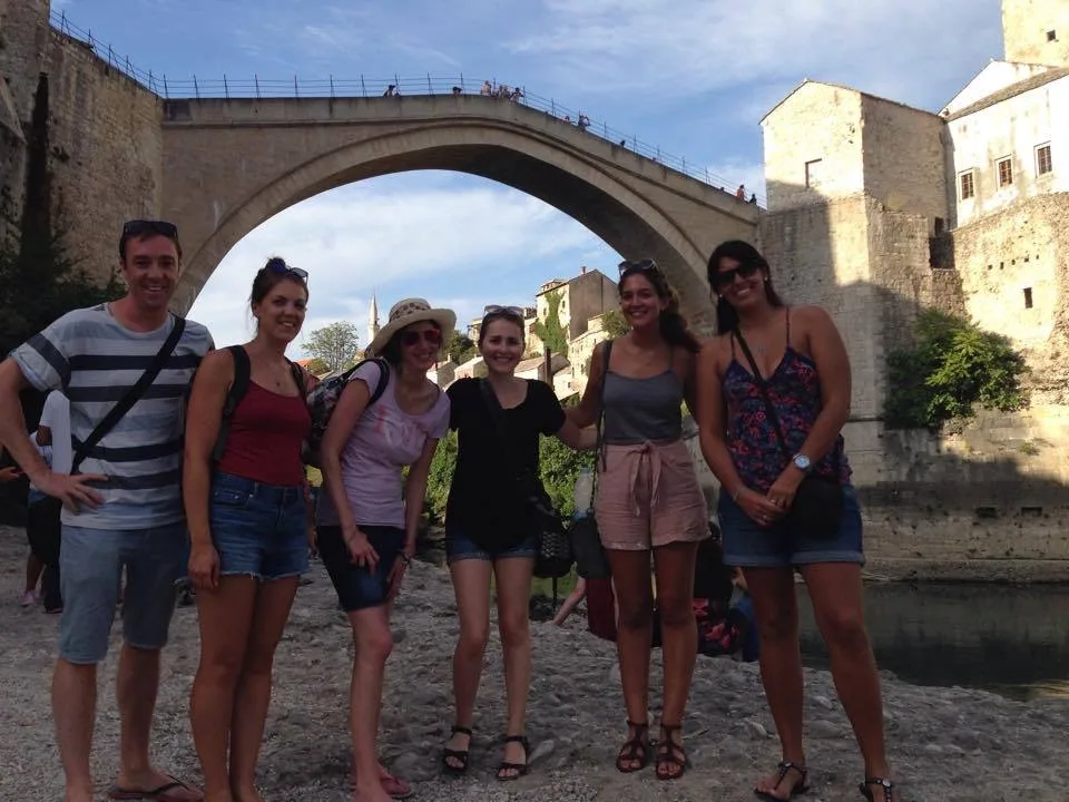 Tour group on Stari Most, the Old Bridge of Mostar