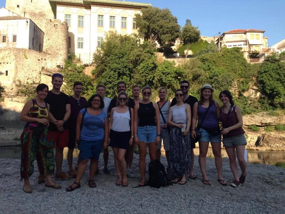 Mostar old town street scene during walking tour
