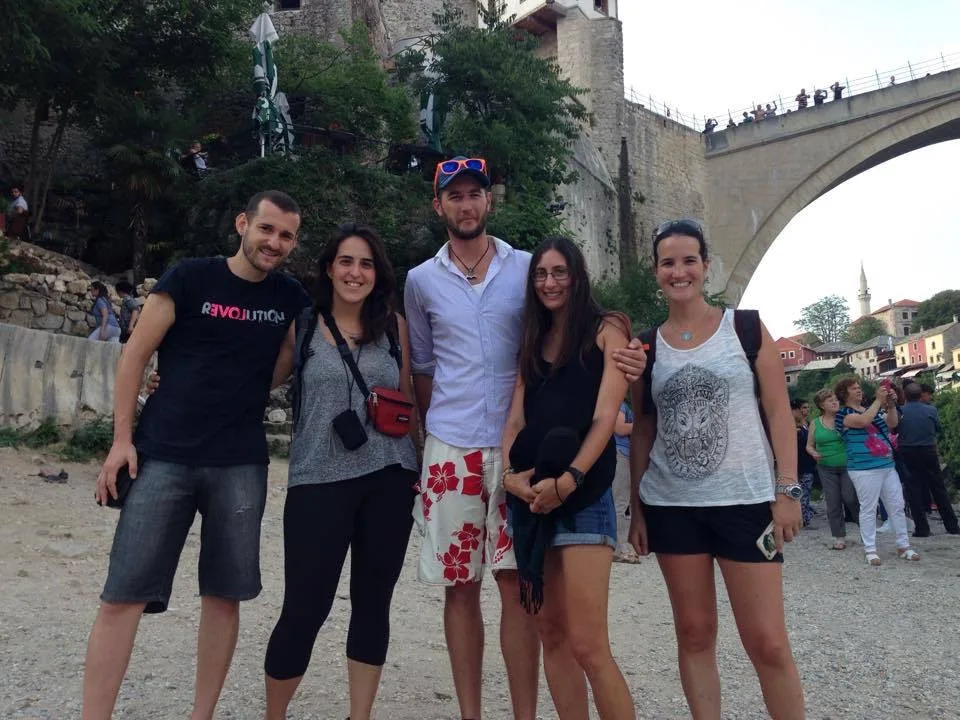 Walking tour group in Mostar's old town