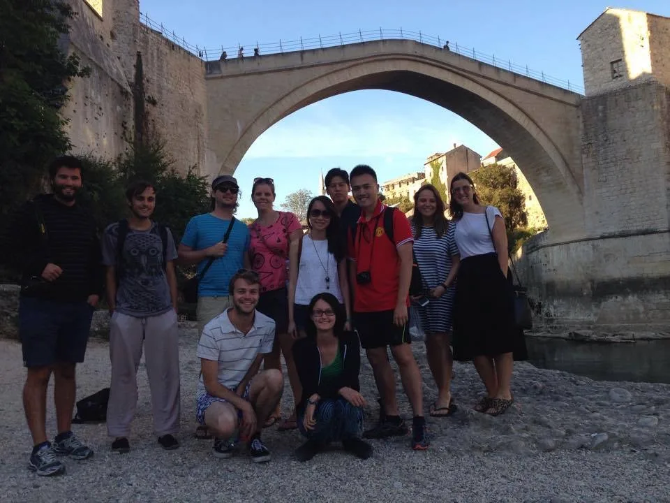 Tourists at a Mostar war history site